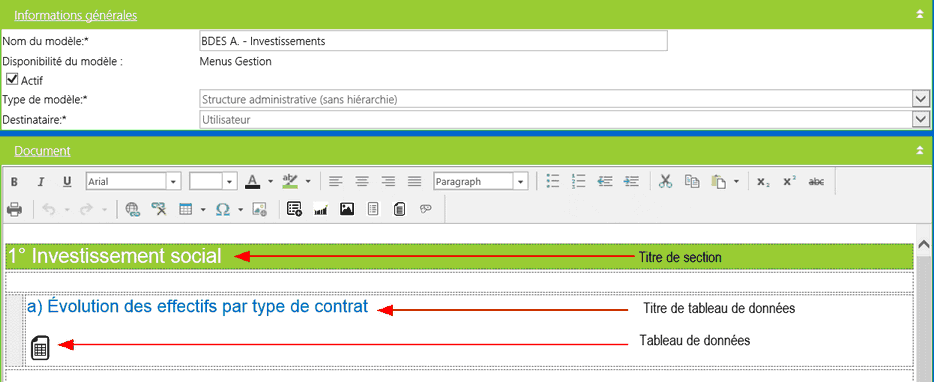 Exemple de modèle de portail généré pour la BDES