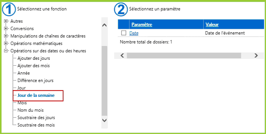 Champ de type date - Jour de la semaine de l'événement des rapports d'accident