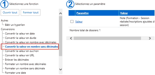 Exemple de colonne avec la fonction Convertir la valeur en nombre sans décimales
